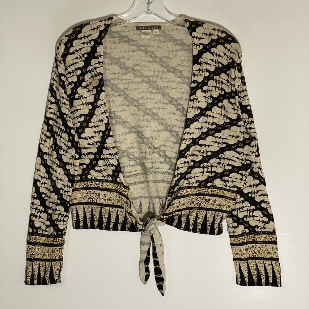 Isabella Bird Cardigan Womens Small Brown Tan Silk Open Front Tie Sweater Classy
